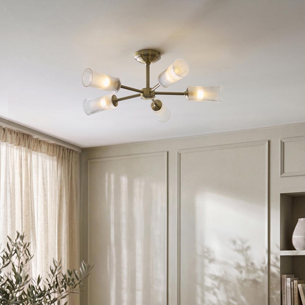 Aylen 5/8Lt Semi Flush Light- Antique Brass