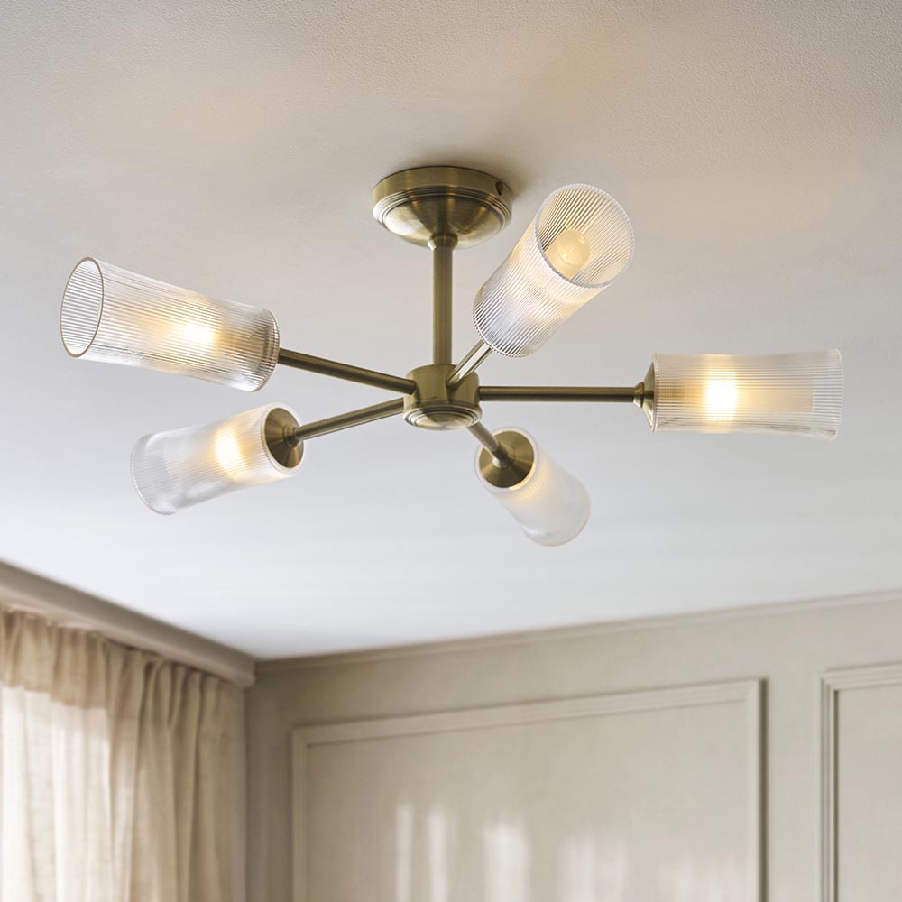 Aylen 5/8Lt Semi Flush Light- Antique Brass