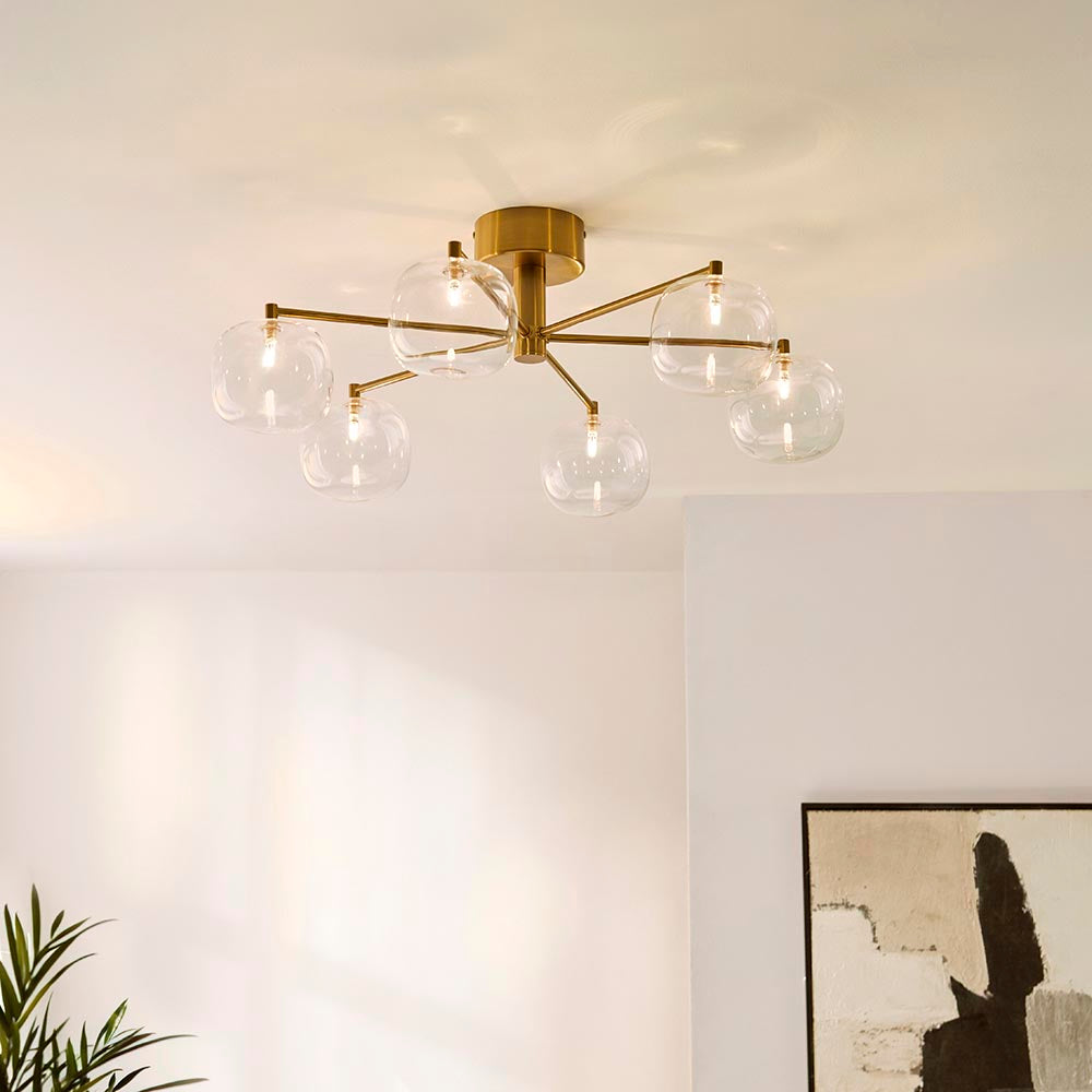 Omagh 6lt Semi Flush Ceiling Light - Brushed Aged Brass