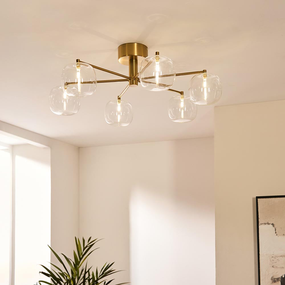 Omagh 6lt Semi Flush Ceiling Light - Brushed Aged Brass