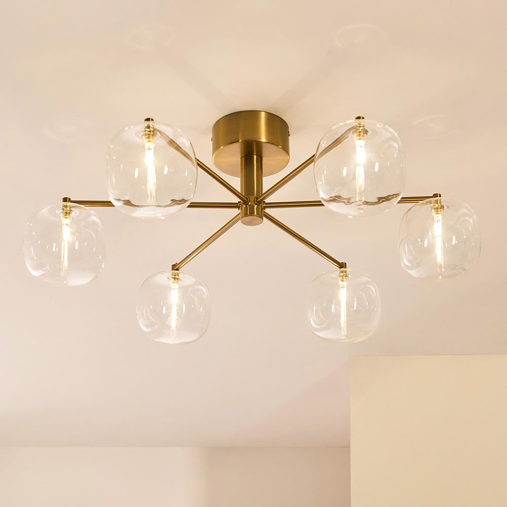 Omagh 6lt Semi Flush Ceiling Light - Brushed Aged Brass