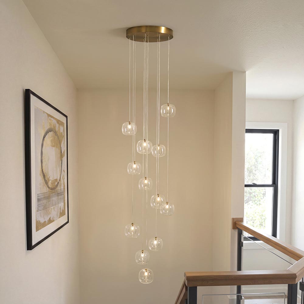 Oslo 12lt Cascade Cluster Light- Brushed Aged Brass