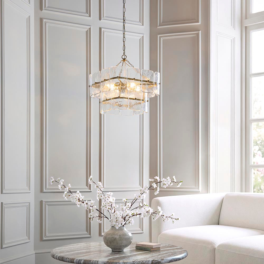 Verena 4lt/6lt/10lt Chandelier-Brushed Aged Brass with Various Glass shades