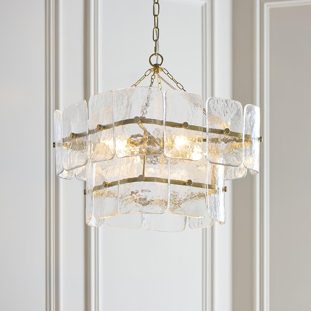 Verena 4lt/6lt/10lt Chandelier-Brushed Aged Brass with Various Glass shades