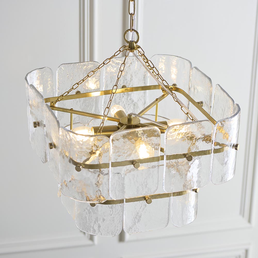 Verena 4lt/6lt/10lt Chandelier-Brushed Aged Brass with Various Glass shades
