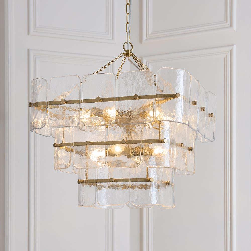 Verena 4lt/6lt/10lt Chandelier-Brushed Aged Brass with Various Glass shades