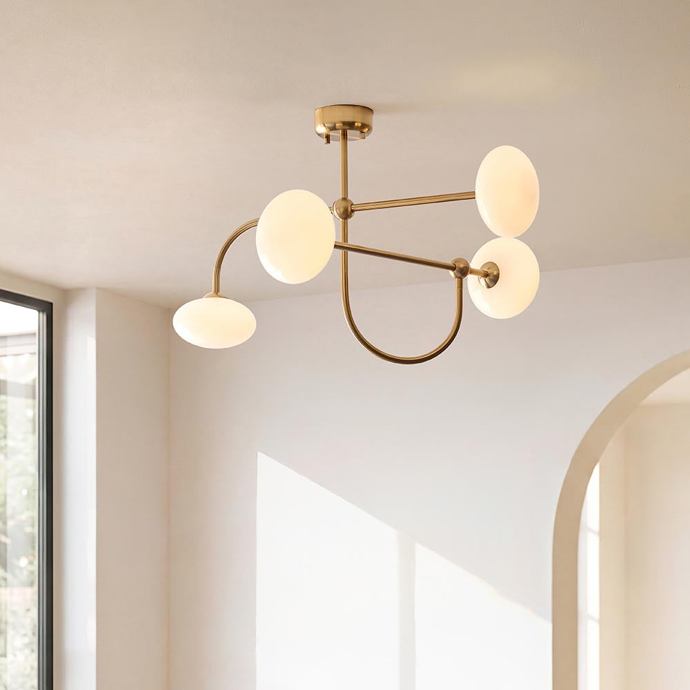 Ostrava 4lt Semi Flush Light- Brushed Aged Brass