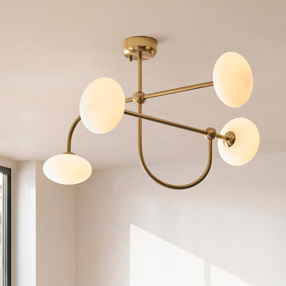 Ostrava 4lt Semi Flush Light- Brushed Aged Brass