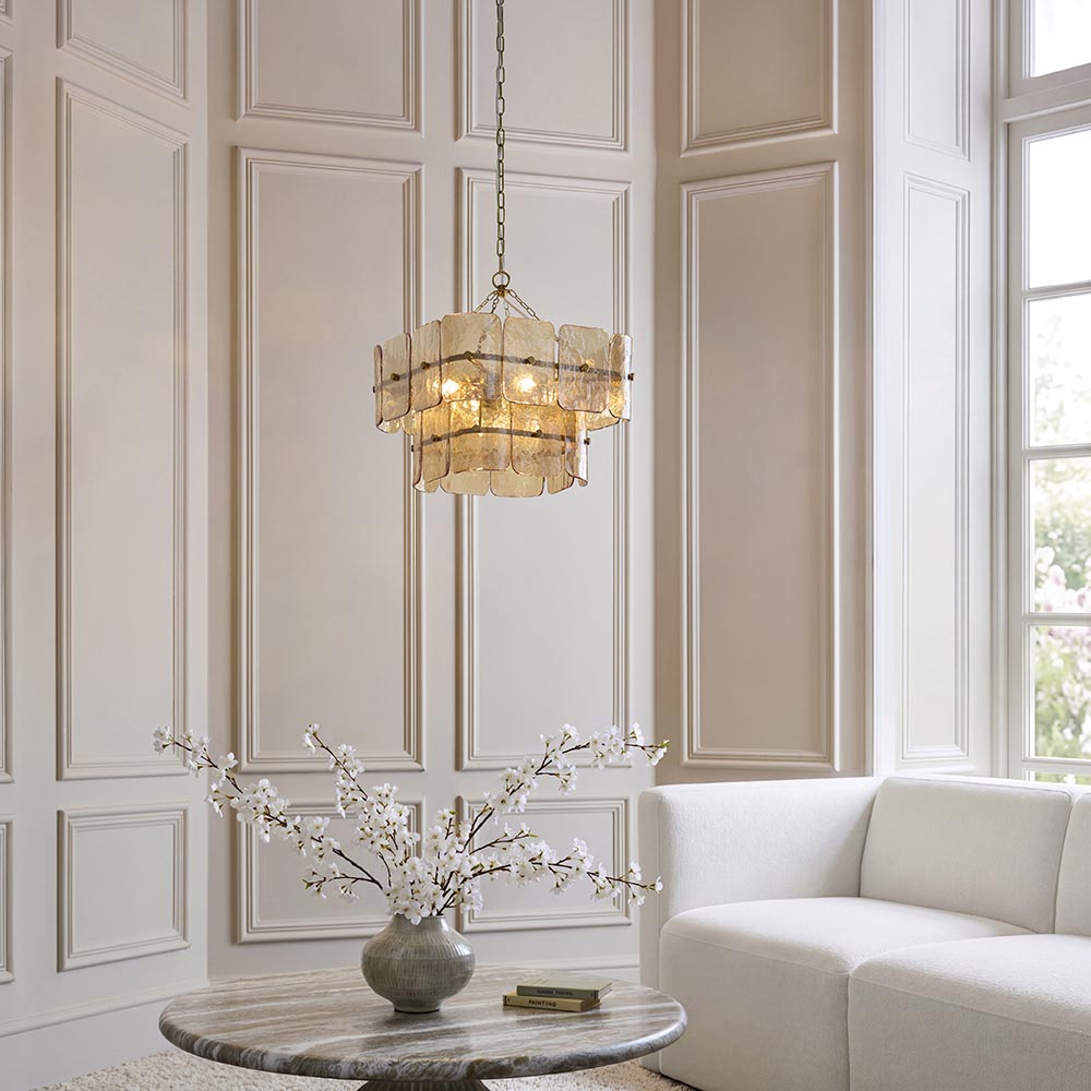 Verena 4lt/6lt/10lt Chandelier-Brushed Aged Brass with Various Glass shades