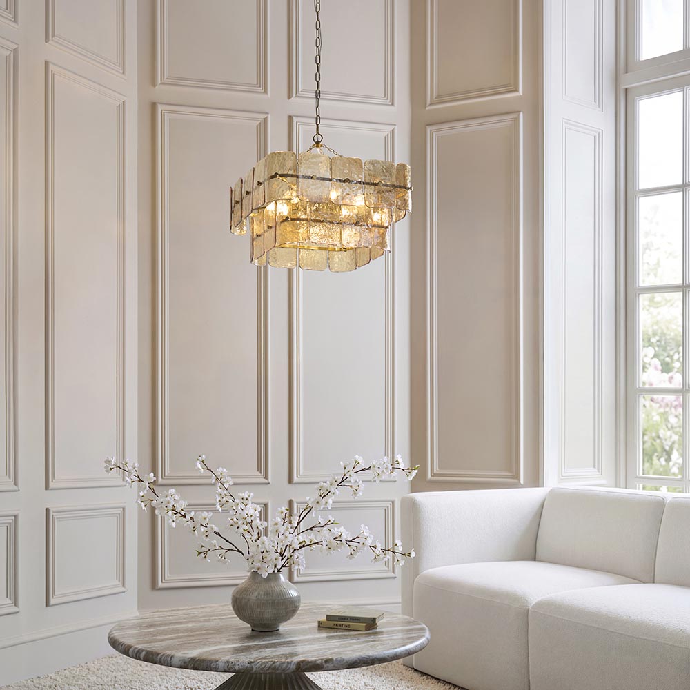 Verena 4lt/6lt/10lt Chandelier-Brushed Aged Brass with Various Glass shades