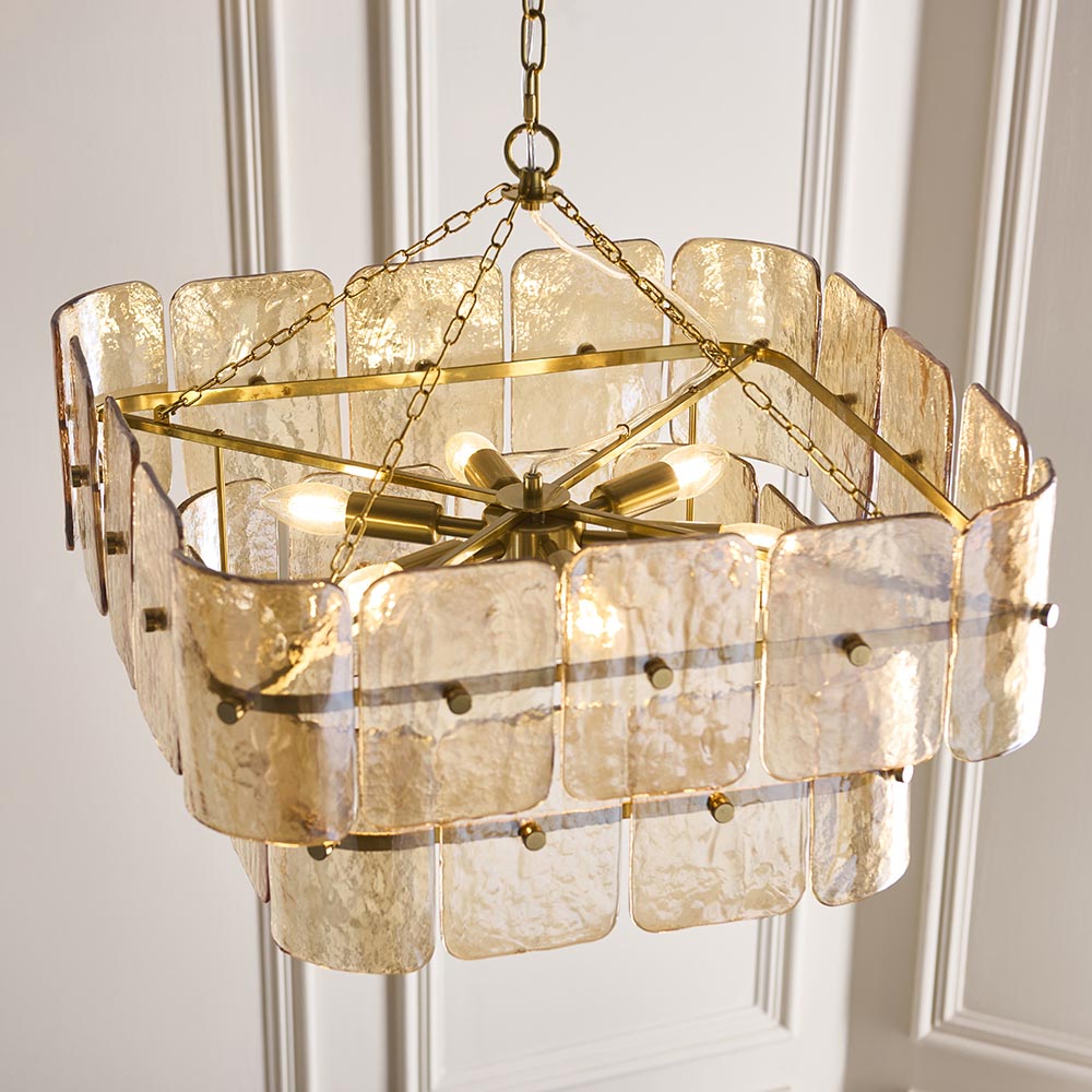 Verena 4lt/6lt/10lt Chandelier-Brushed Aged Brass with Various Glass shades
