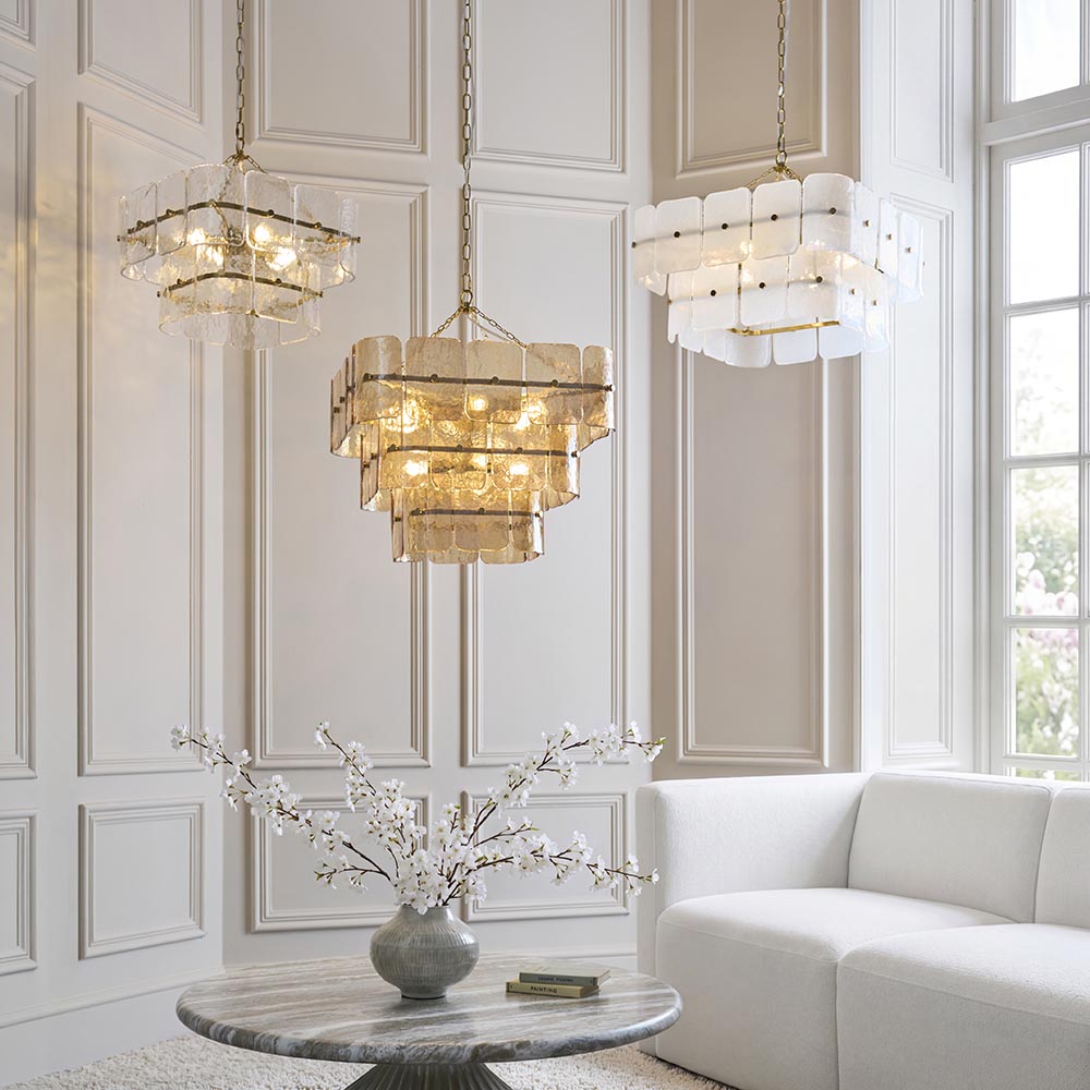 Verena 4lt/6lt/10lt Chandelier-Brushed Aged Brass with Various Glass shades