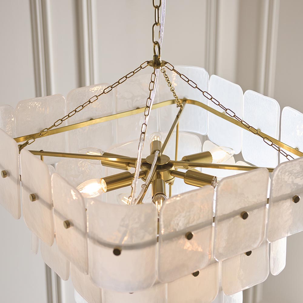 Verena 4lt/6lt/10lt Chandelier-Brushed Aged Brass with Various Glass shades