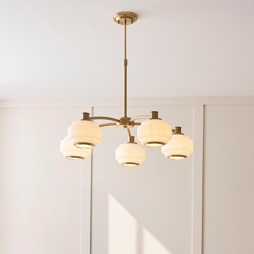 Eva 5lt Chandelier- Brushed aged brass