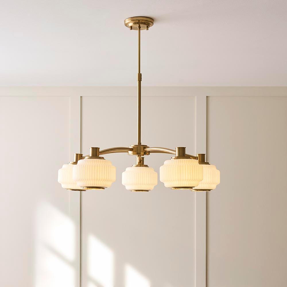 Eva 5lt Chandelier- Brushed aged brass