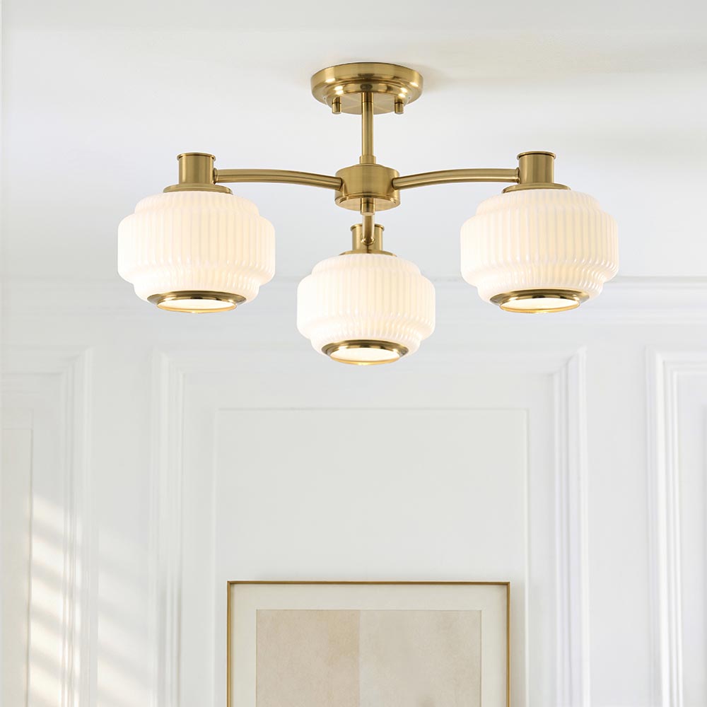 Eva 3lt Semi Flush Light- Brushed Aged Brass