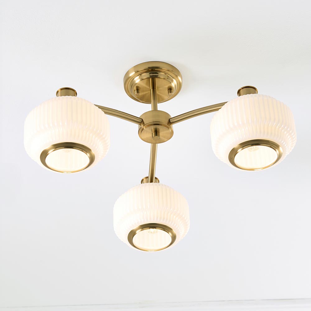Eva 3lt Semi Flush Light- Brushed Aged Brass