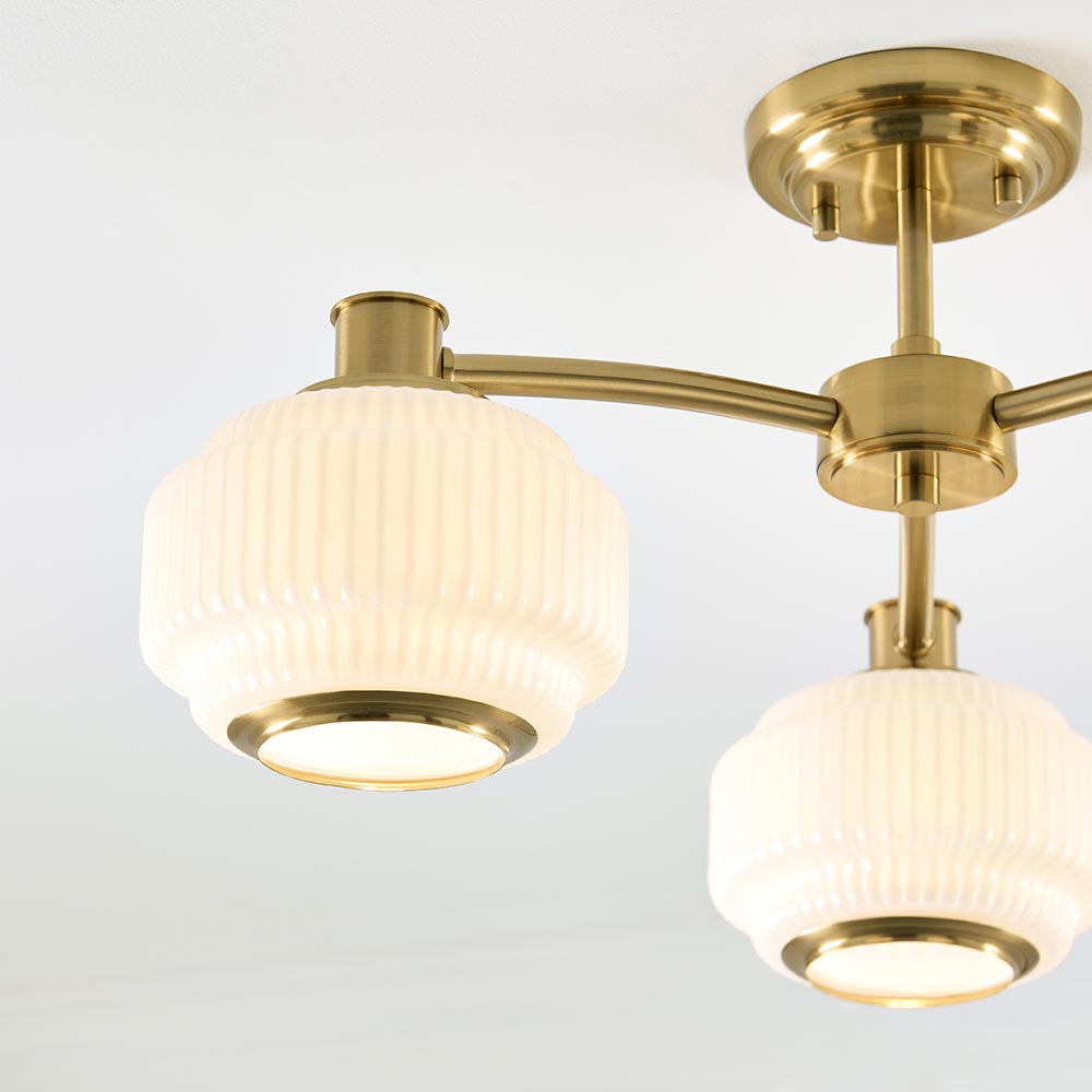 Eva 3lt Semi Flush Light- Brushed Aged Brass