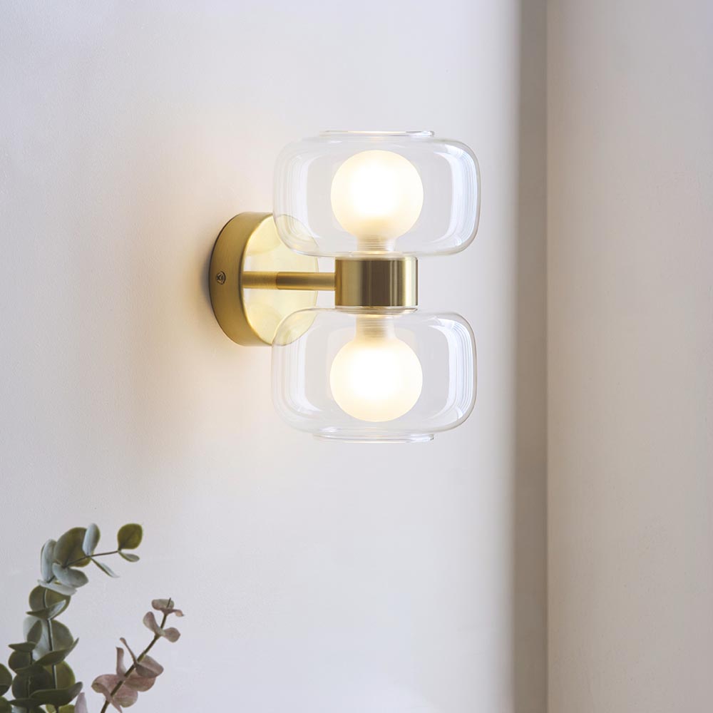 Roseo 2lt Wall Light- Warm Brass with Clear & Opal Glass Finishes
