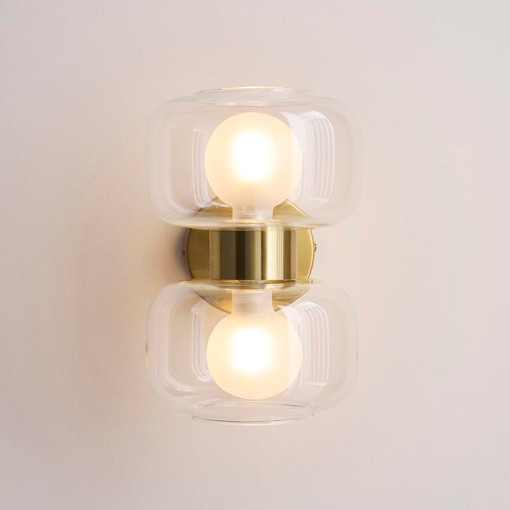 Roseo 2lt Wall Light- Warm Brass with Clear & Opal Glass Finishes