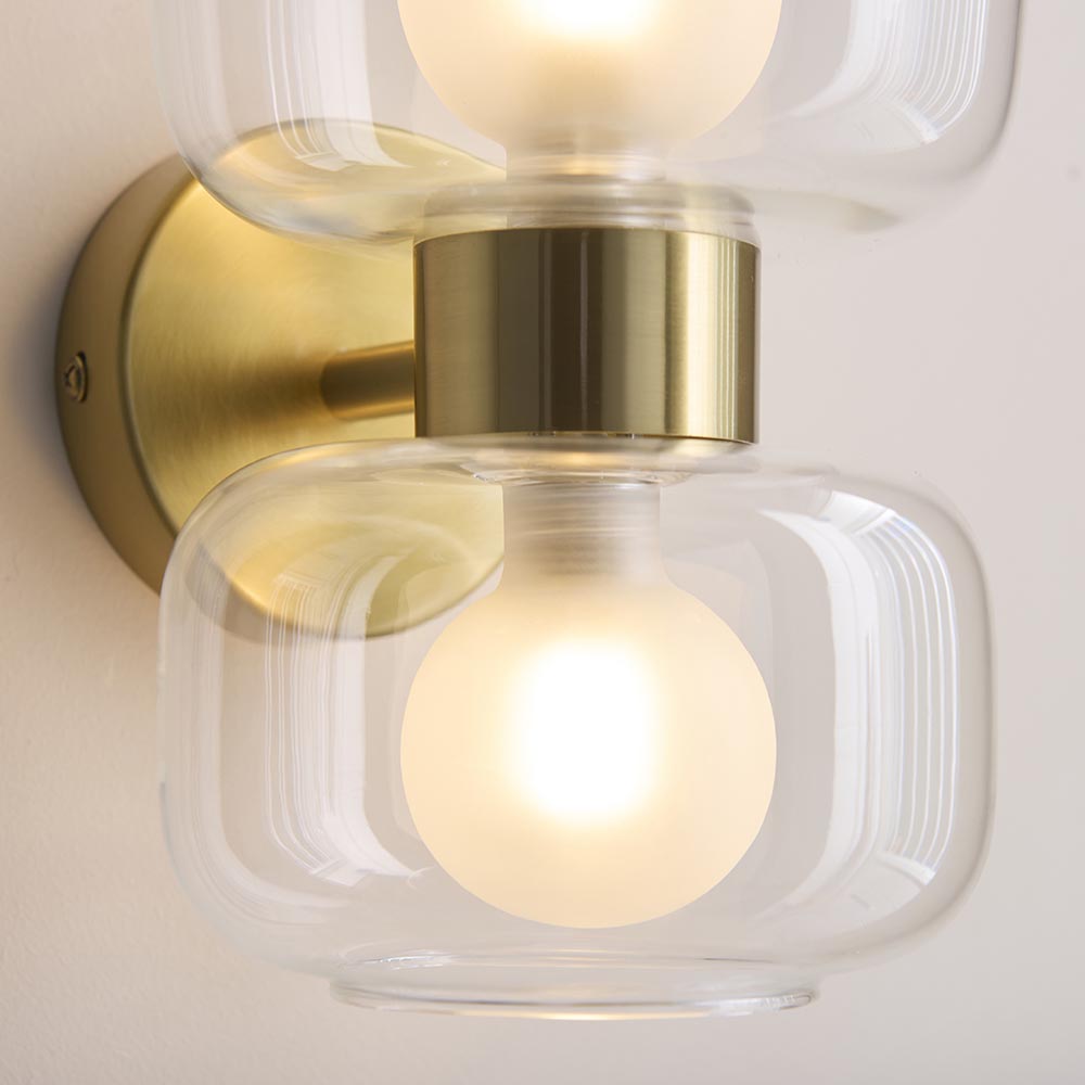 Roseo 2lt Wall Light- Warm Brass with Clear & Opal Glass Finishes