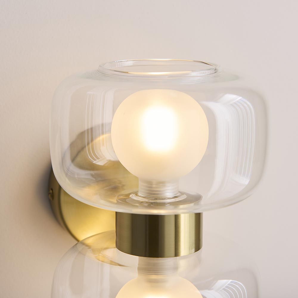 Roseo 2lt Wall Light- Warm Brass with Clear & Opal Glass Finishes