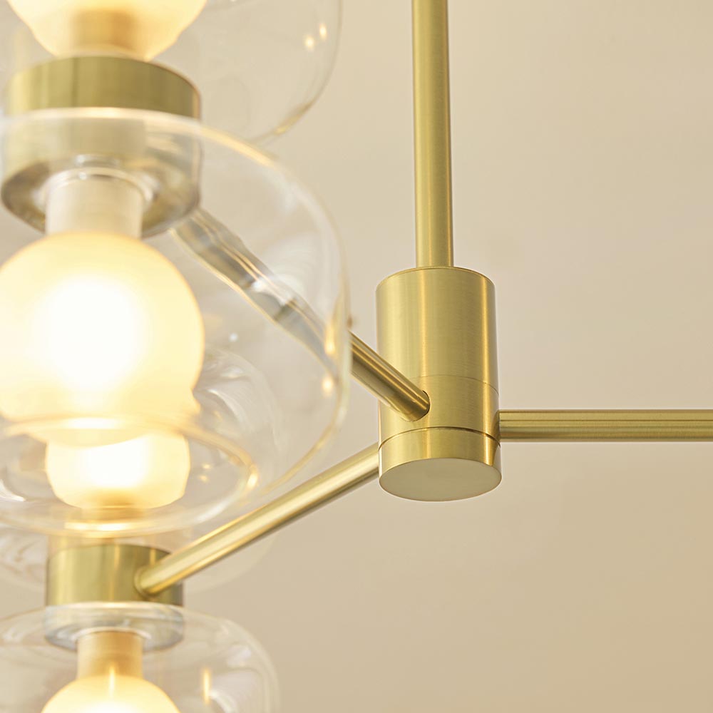 Roseo 6lt Semi Flush Ceiling Light- Warm Brass with Opal & Clear Glass Finishes