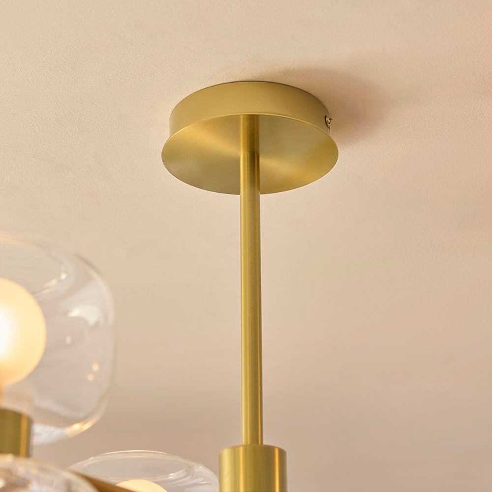 Roseo 6lt Semi Flush Ceiling Light- Warm Brass with Opal & Clear Glass Finishes
