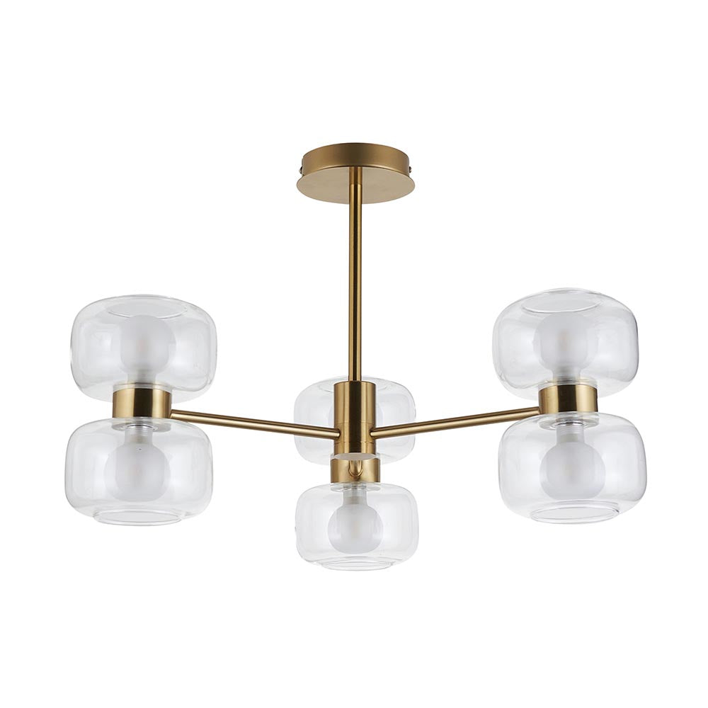 Roseo 6lt Semi Flush Ceiling Light- Warm Brass with Opal & Clear Glass Finishes