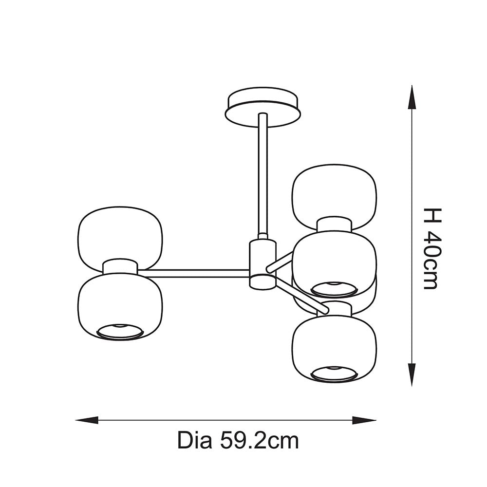 Roseo 6lt Semi Flush Ceiling Light- Warm Brass with Opal & Clear Glass Finishes