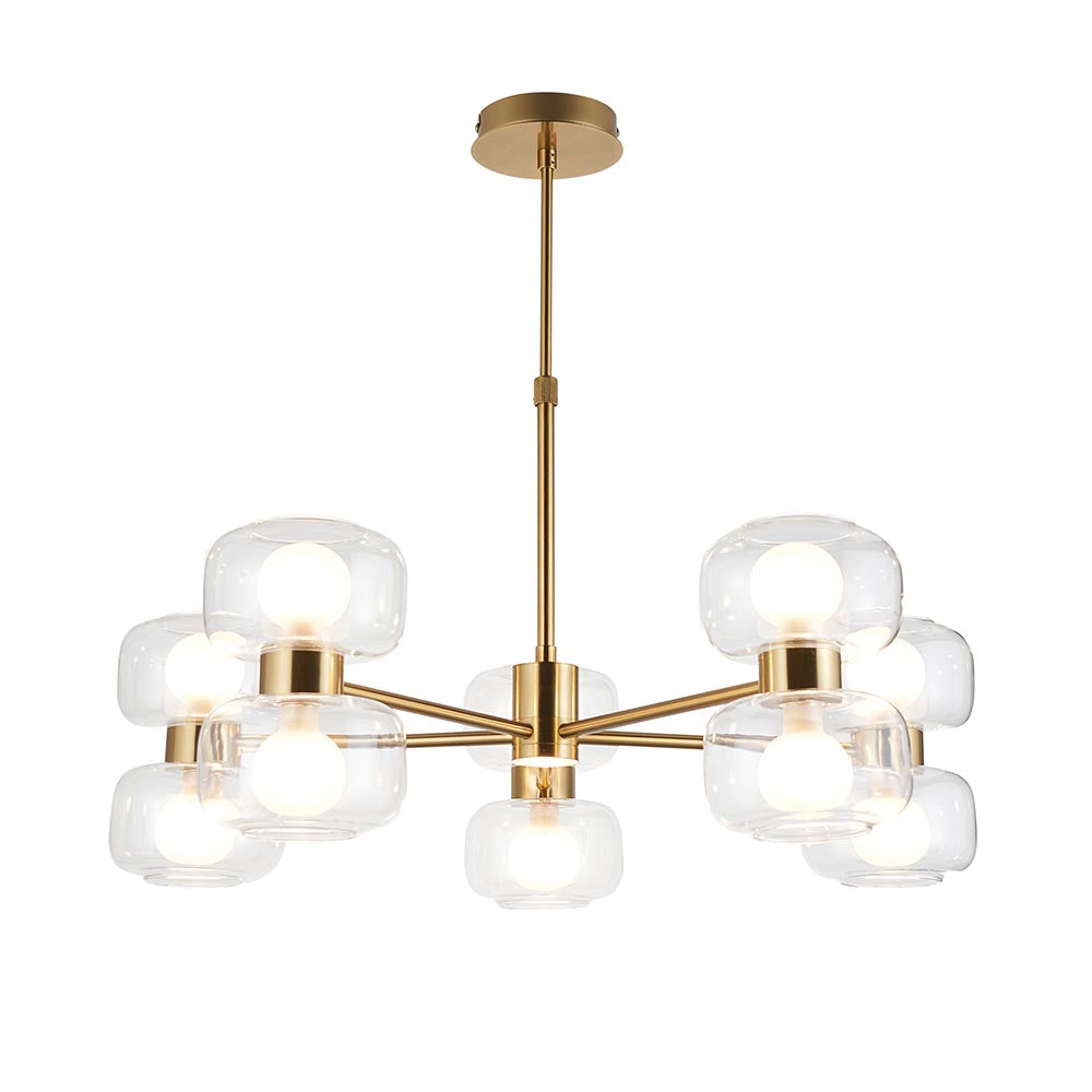 Roseo 10Lt Chandelier- Warm Brass with Clear & Opal Glass Finishes
