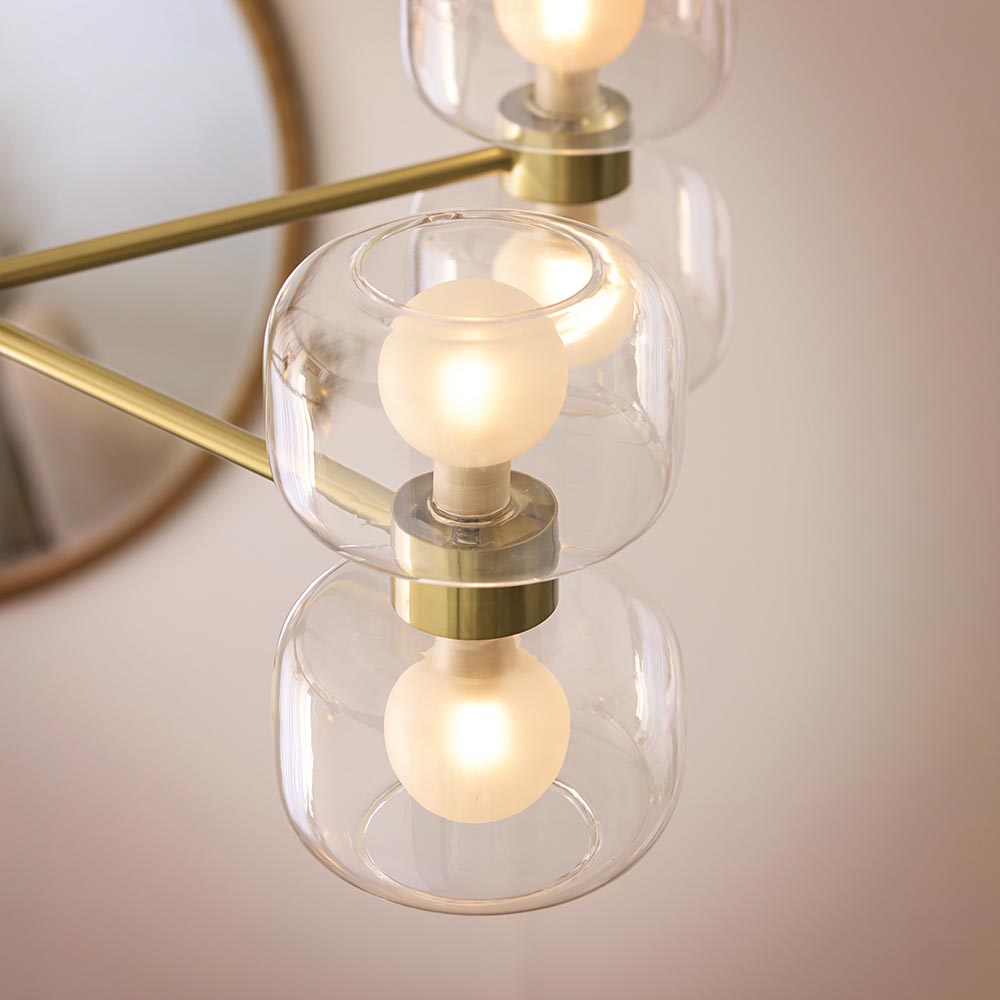 Roseo 10Lt Chandelier- Warm Brass with Clear & Opal Glass Finishes