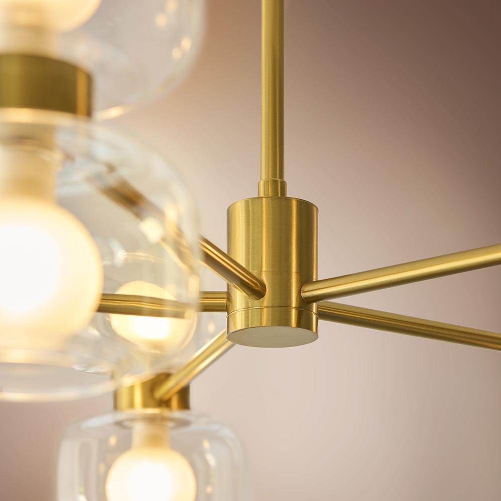 Roseo 10Lt Chandelier- Warm Brass with Clear & Opal Glass Finishes