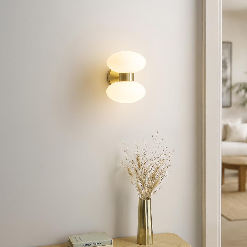 Roseo 2lt Wall Light- Warm Brass with Clear & Opal Glass Finishes