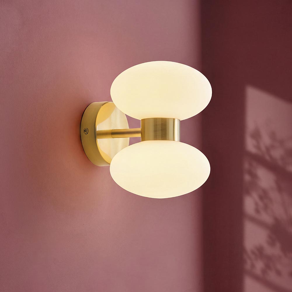 Roseo 2lt Wall Light- Warm Brass with Clear & Opal Glass Finishes