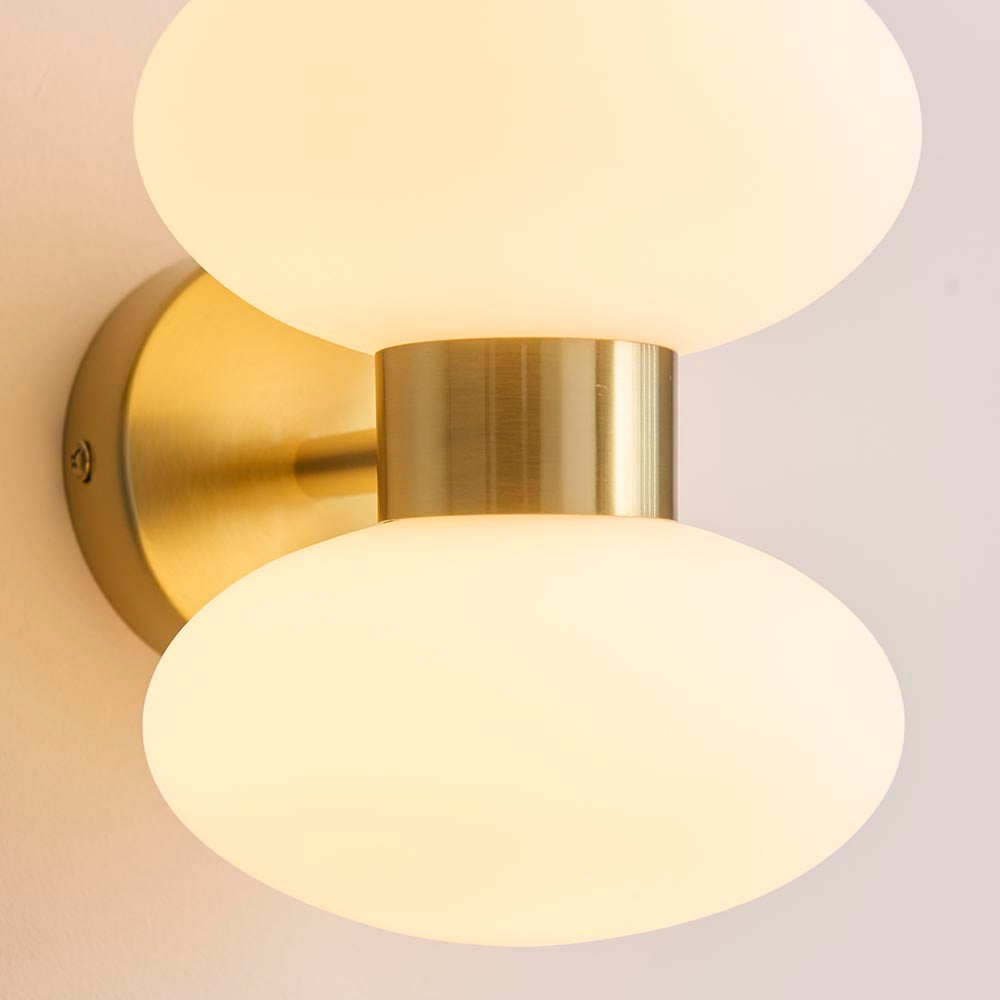 Roseo 2lt Wall Light- Warm Brass with Clear & Opal Glass Finishes