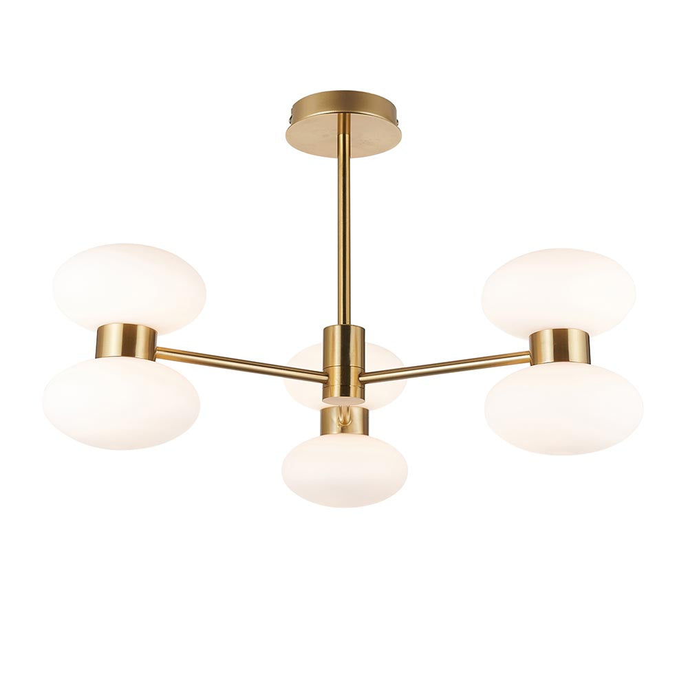 Roseo 6lt Semi Flush Ceiling Light- Warm Brass with Opal & Clear Glass Finishes