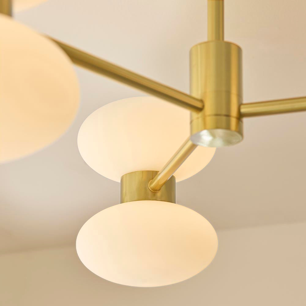 Roseo 6lt Semi Flush Ceiling Light- Warm Brass with Opal & Clear Glass Finishes