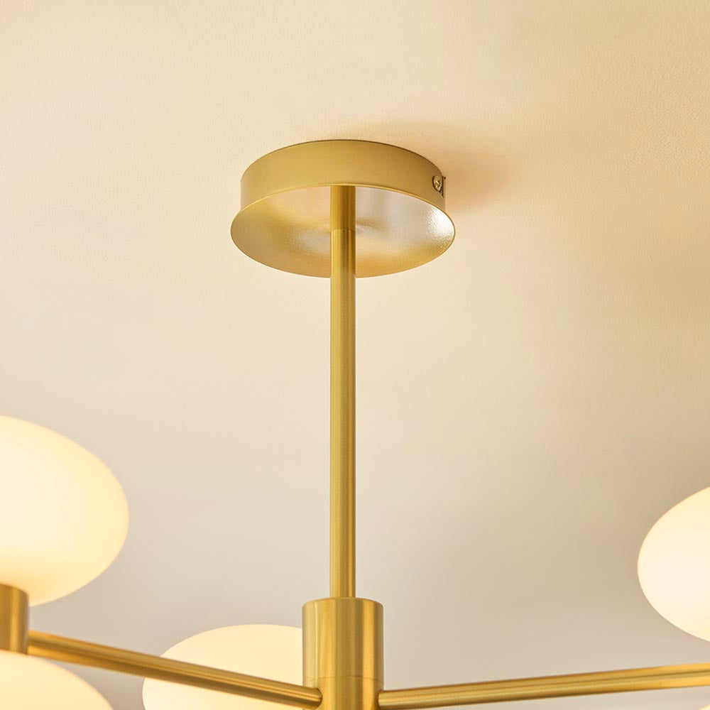 Roseo 6lt Semi Flush Ceiling Light- Warm Brass with Opal & Clear Glass Finishes