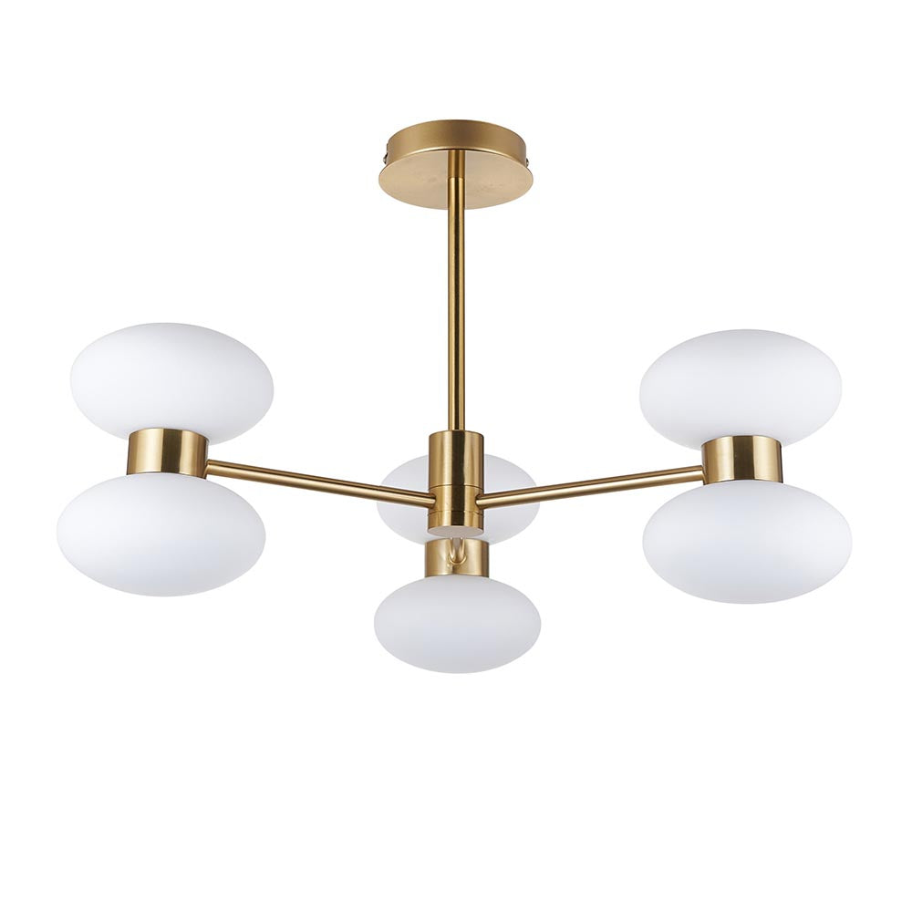 Roseo 6lt Semi Flush Ceiling Light- Warm Brass with Opal & Clear Glass Finishes