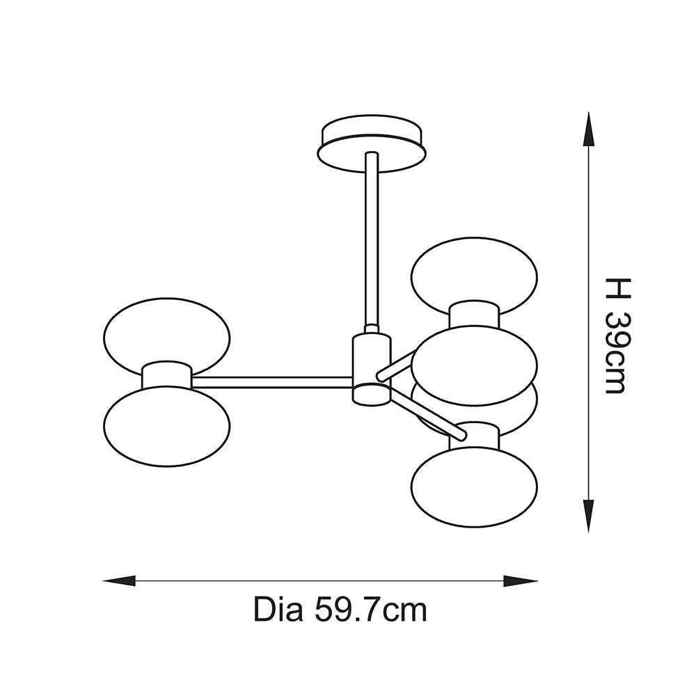 Roseo 6lt Semi Flush Ceiling Light- Warm Brass with Opal & Clear Glass Finishes