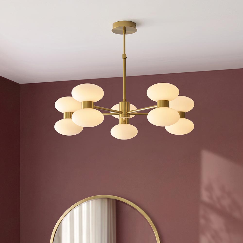 Roseo 10Lt Chandelier- Warm Brass with Clear & Opal Glass Finishes