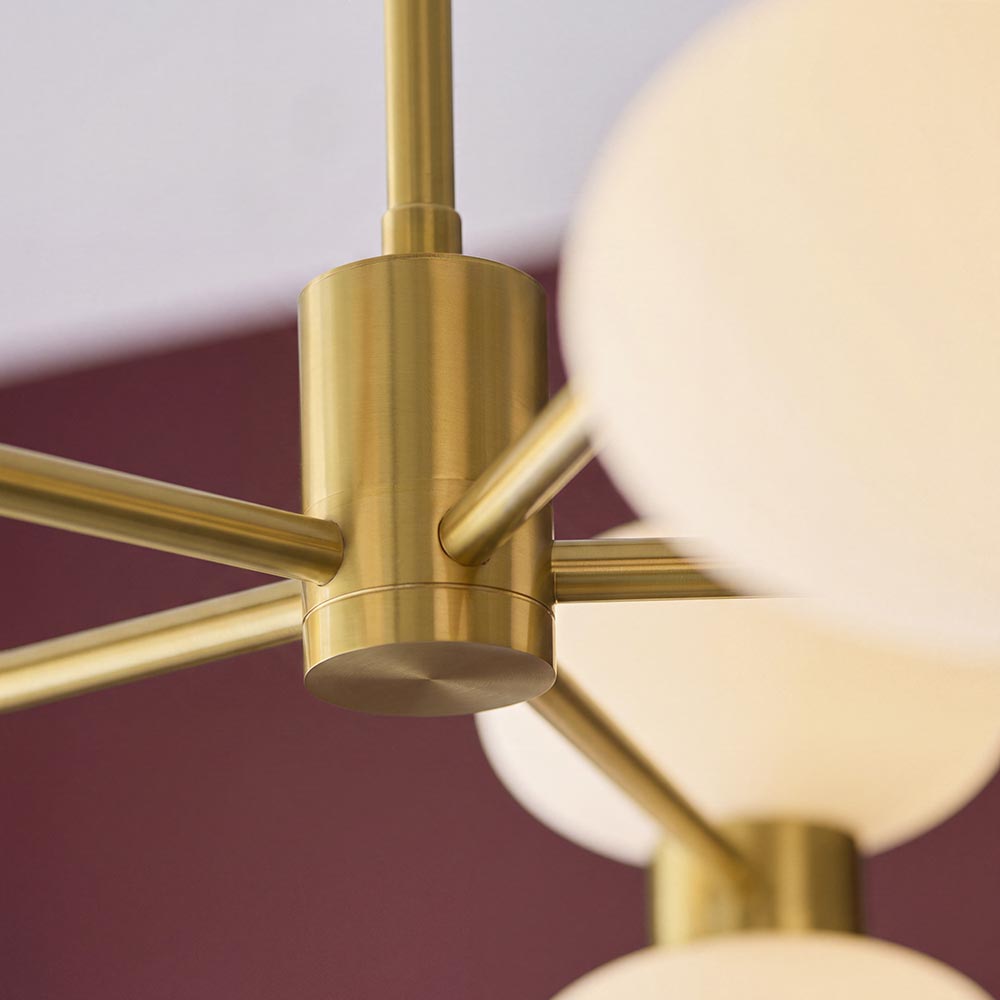 Roseo 10Lt Chandelier- Warm Brass with Clear & Opal Glass Finishes