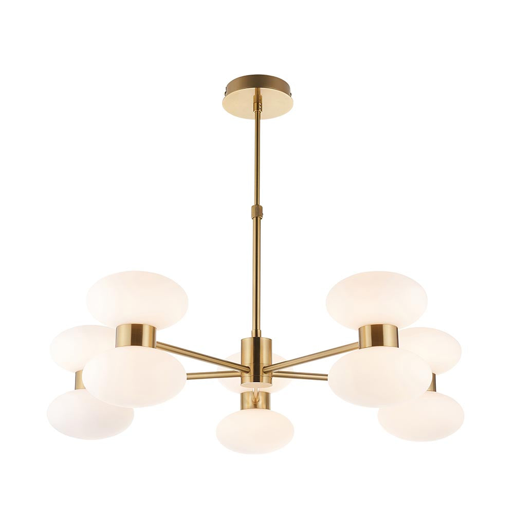 Roseo 10Lt Chandelier- Warm Brass with Clear & Opal Glass Finishes