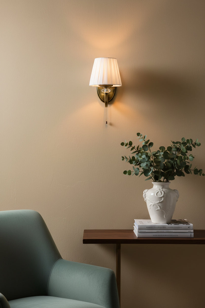 Langham 1/2 Wall Light- Antique Brass with Pleated Cream Shade