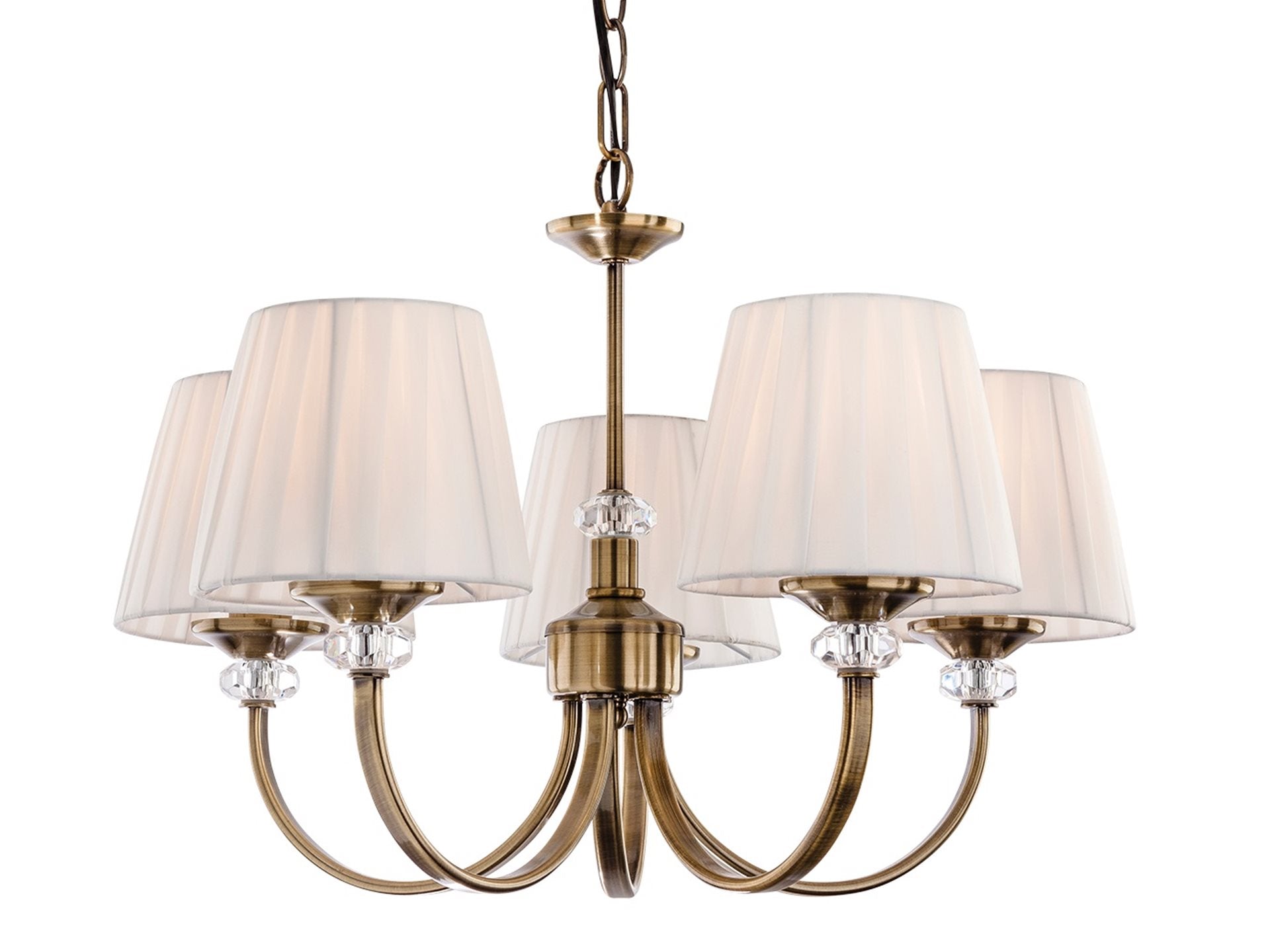 Langham 5/8 Light Fitting-  Antique Brass with Pleated Cream Shades