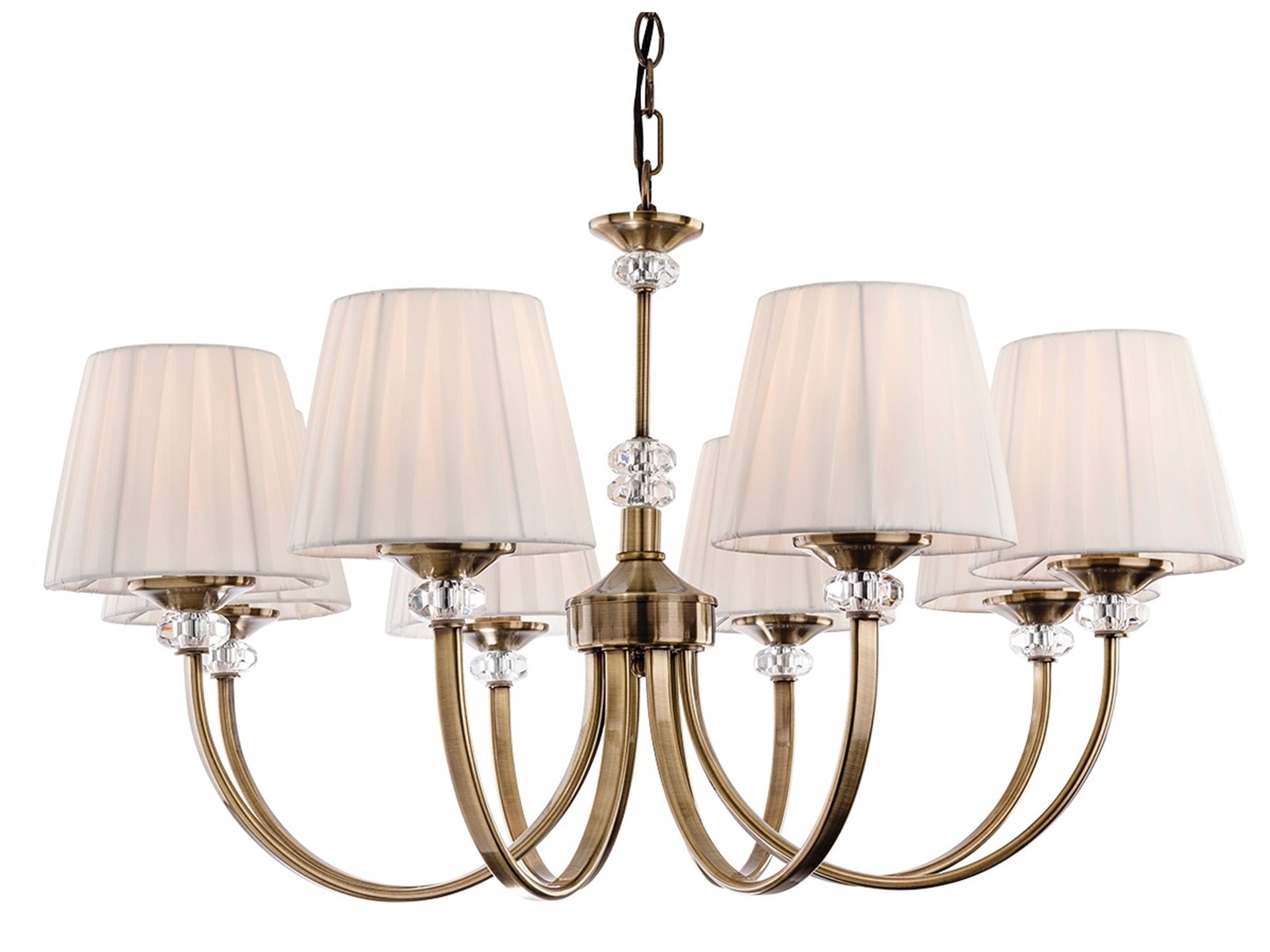 Langham 5/8 Light Fitting-  Antique Brass with Pleated Cream Shades