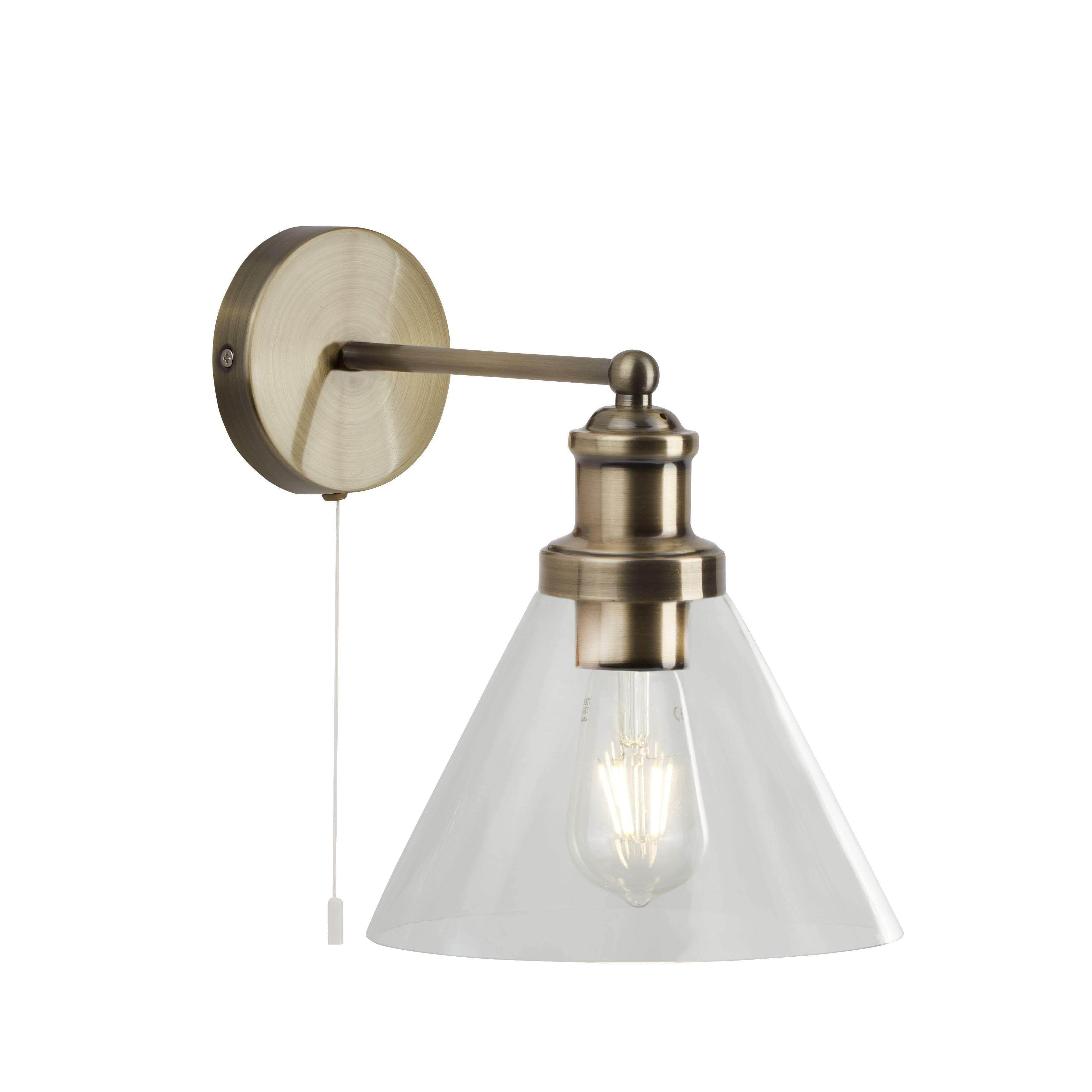 1277AB PYRAMID WALL LIGHT - AB, CLEAR GLASS SHADE - Cusack Lighting