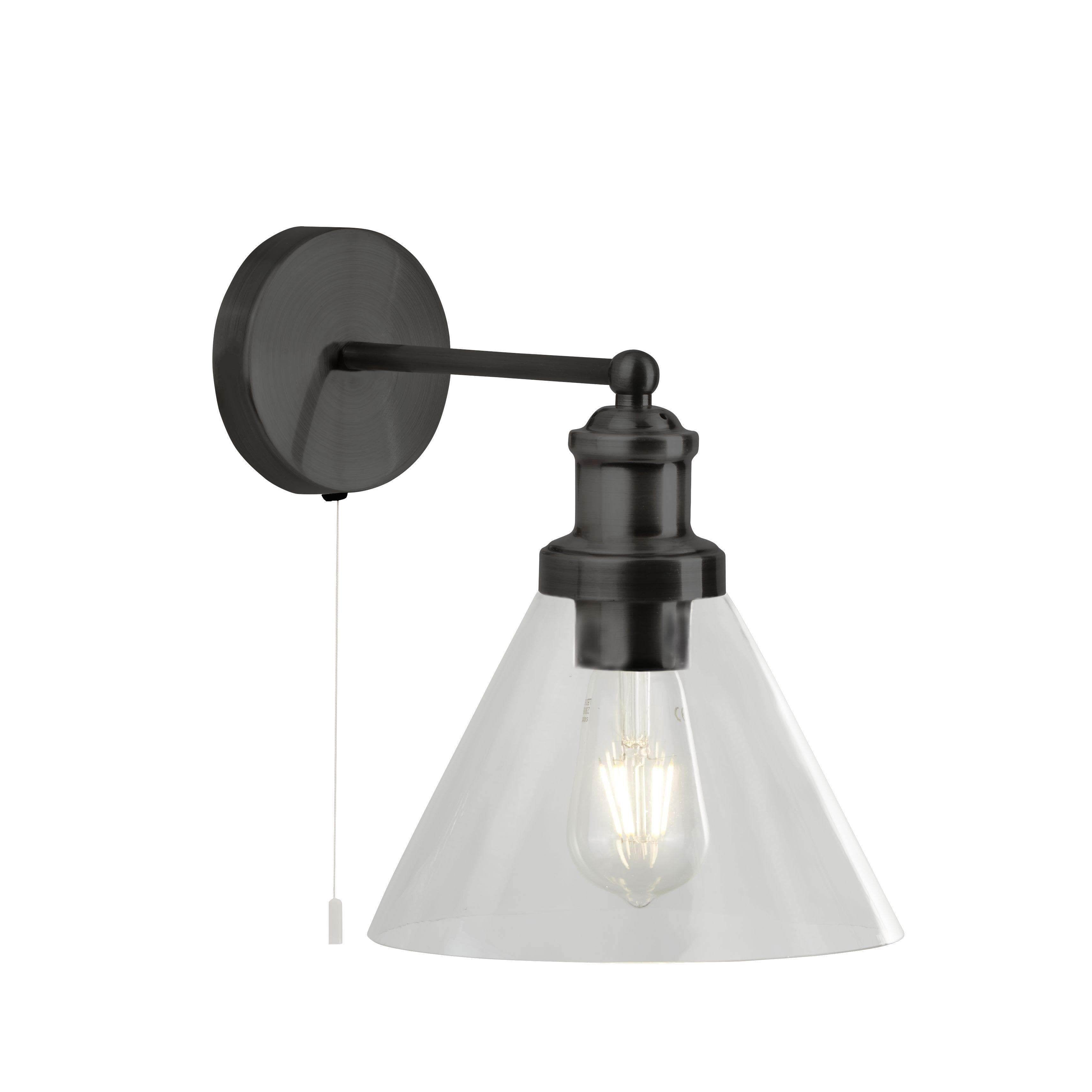 1277BK PYRAMID WALL LIGHT - MATT BLACK, CLEAR GLASS SHADE - Cusack Lighting