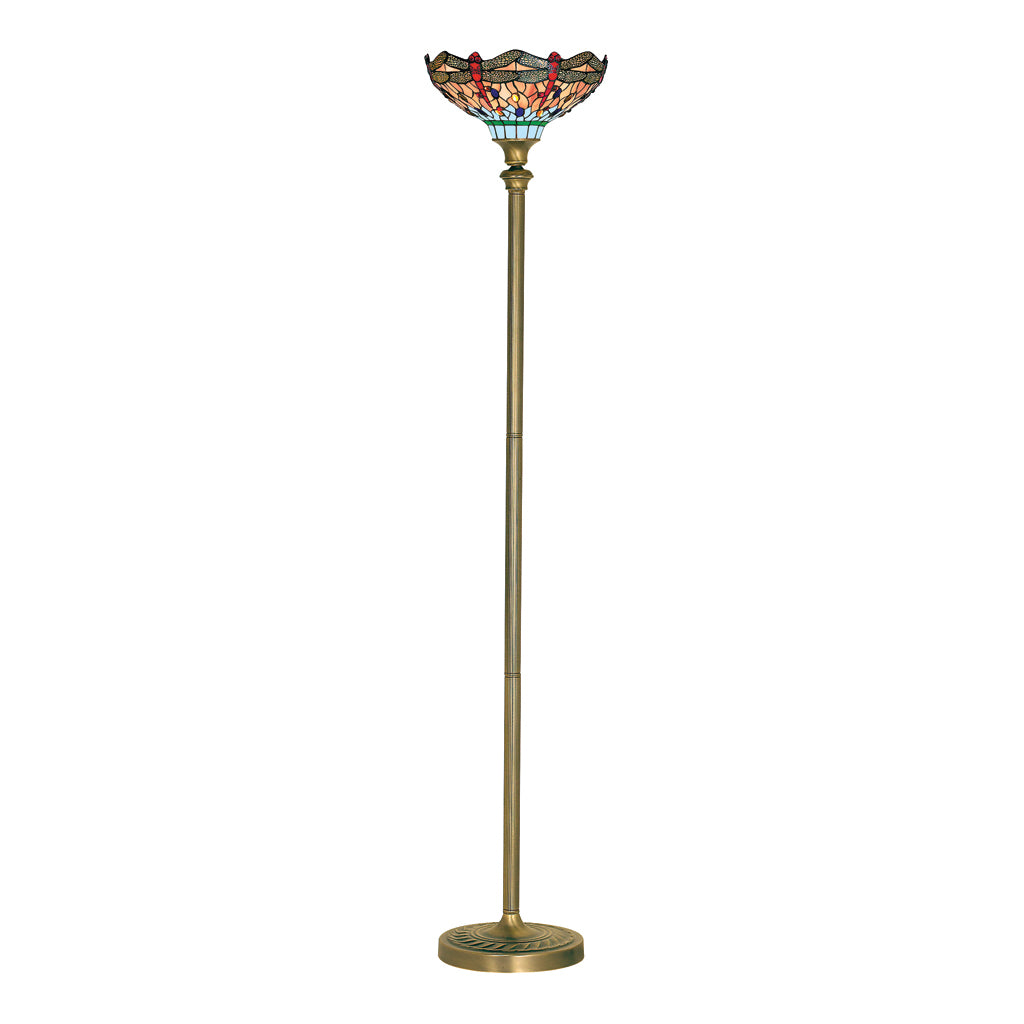 Dragonfly Floor Lamp - Antique Brass & Stained Glass E27